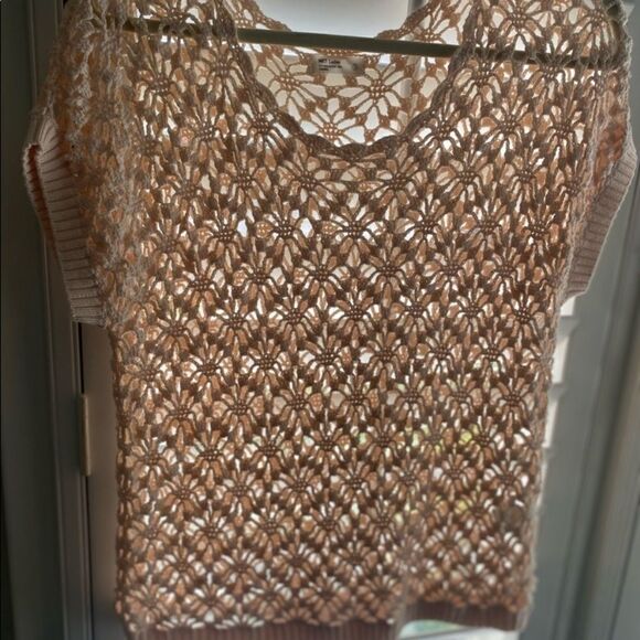 NET Ladies Peach Open Crochet Knit Peach Sweater Size: S - Picture 6 of 8